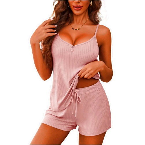Ekouaer Women's Pajama Sets Sleeveless Pj Set 2 Piece V Neck Adjustable Cami Tops Drawstring Shorts Lingerie Sleepwear