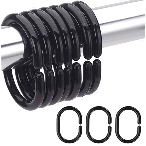 Resze 24 PCS Shower Curtain Rings,Plastic Black Shower Curtain Hooks,C-Shaped Rings Hook Hanger Bathroom Shower Window Rod