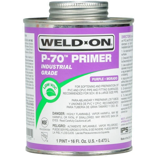 Weld-On 10225 P-70 Industrial Grade PVC/CPVC Non-Bodied Primer - Fast Acting and Low-VOC, Purple, 1 Pint (16 fl oz)