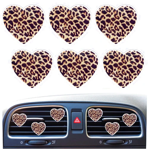 Xinjincang 6 Pcs Heart Air Vent Clips, Leopard Print Heart Car Air Fresheners Vent Clips Long Lasting Car Diffuser Vent Clip Interior Decor Charm Decoration Cute Accessories for Women Girls