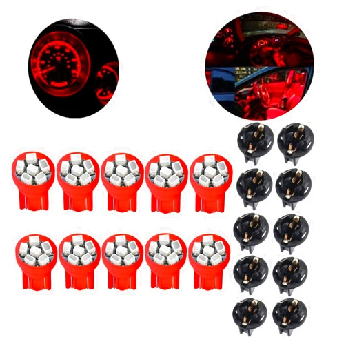 MONNSS 194 LED Bulb,168 T10 2825 W5W LED Bulbs for Car Interior Lights Dashboard Gauge Light License Plate Lights Dome Map Side Maker Lights 6SMD Red Twist Lock Socket 10 Pack
