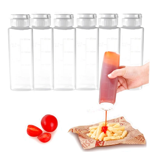 RAMFIYN 6 pack Squeeze Bottles for Sauces, 8oz Inverted Hot Sauce Bottles for Liquids Salad Dressing Bottles with Flip Top Silicone Valve