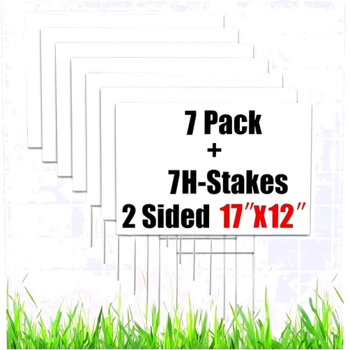 WENWELL Blank Yard Signs with H Metal Stakes 17 x 12 in,Real Estate Garage sale Signs,Corrugated Plastic Lawn Sign for Birthday,Custom Poster Outdoor sign for road,Arrow,House,7 Packs