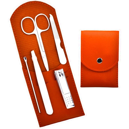 HANTEKAS Travel Manicure Set Professional Nail Clipper Kit-5 Pieces Stainless Steel Manicure Kit, Women Men Grooming kit With Nail Care Tools Beauty Scissors Tweezers (Silver Brown)