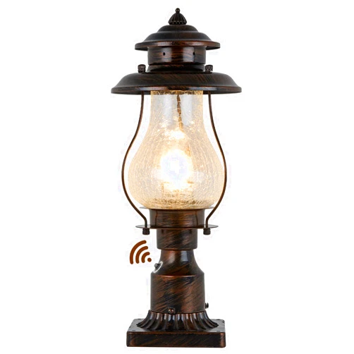 SCNYCUL Dusk to Dawn Post Lights Outdoor Photocell Sensor Rustic Pole Mount Lanterns with Pier Mount Adapter Oil Rubbed Brown with Crackle Glass Waterproof Pillar Lights for Patio, Garden, Porch and Backyard