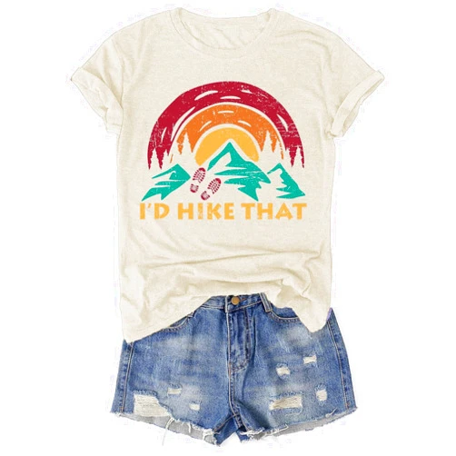 GZEMTA Hiking Shirt for Women Sun Mountain Nature Tee Funny Camping Adventure Graphic T Shirt Outdoor Hike Travel Lovers Top