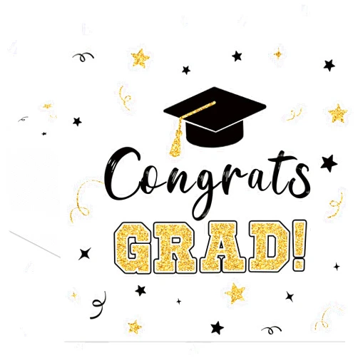 Jremreo Pack of 50, Congrats Grad Napkins, Disposable Paper Napkins Decorations, White and Gold with Graduation Cap Design for High School and College Graduation, Prom Party Supplies, 13x13 Inches Unfolded