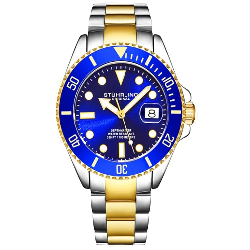 Stuhrling Original Men's Dive Watch, Swiss Movement, Stainless Steel, Blue Dial, Stainless Steel Bracelet, 100M Water Resistant