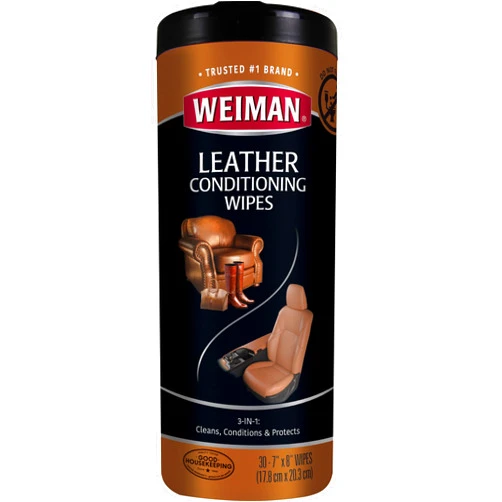 Weiman Leather Cleaner & Conditioner Wipes With UV Protection, Prevent Cracking Or Fading Of Leather Couches, Car Seats, Shoes, Purses - 30 ct