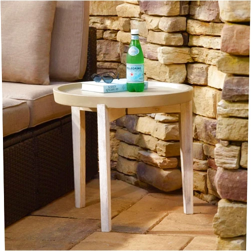 Pebble Lane Living Bali Earth Cement Round Indoor/Outdoor Side Table with Wood Stand (20