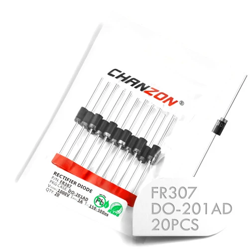 CHANZON (Pack of 20 Pieces) Chanzon FR307 Fast Recovery Rectifier Diode 3A 1000V 150-500ns DO-201AD (DO-27) Axial 3 Amp 1000 Volt Electronic Diodes