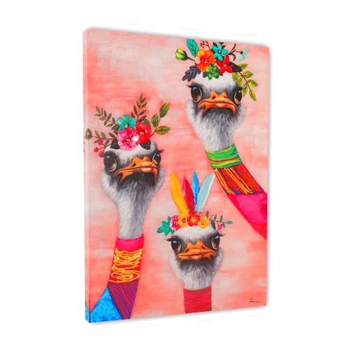 Pangoo Art Ostriche Wall Art, Funny Animal Wall Art, Cute Animal Canvas Wall Art with Frame, Animal Ostriche Posters Wall Art Decor for Office, Living Room, Bed Room and Bathroom, 12x16 inch