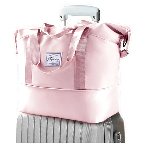 Trifabricy Travel Duffel Bag - Large Shoulder Weekender Overnight Bag, Carry on Bag with Wet Pocket, Waterproof Expandable Duffel Bag with Trolley Sleeve, Sports Tote Gym Bag for Women, Pink