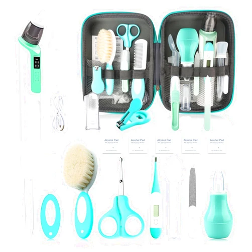WXA Baby Grooming Kit, Infant Safety Care Set with Baby Electric Nose Aspirator，Baby Hair Brush Comb Nail Clipper Nasal Aspirator,Baby Essentials Kit for Newborn Girls Boys (21 Pc Green Kit)