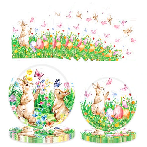 LYFREE 60 PCS Easter Paper Plates and Napkins Decorative Disposable Easter Party Paper Plates Dinner Dessert Plates Bunny Flowers Egg Dinnerware Birthday Tableware Set Easter Party Supplies
