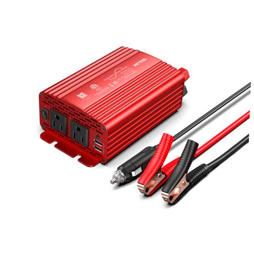 BESTEK 300Watt Pure Sine Wave Power Inverter - DC 12V to AC 110V Car Plug Inverter Adapter, Power Converter with 4.8A Dual USB Charging Ports and 2 AC Outlets Car Charger