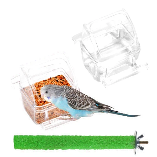 IBWell 2 Pack Bird Water Bowl Clear Bird Food Container Bird Cage Feeder No Mess Bird Feeder for Cage Parakeet Feeder with Perch