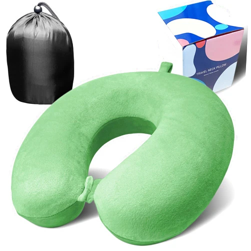 Anmokey Neck Pillow for Airplane Travel, 100% Pure Memory Foam Travel Neck Pillow for Sleeping & Travel Essentials for Neck Rest, Green