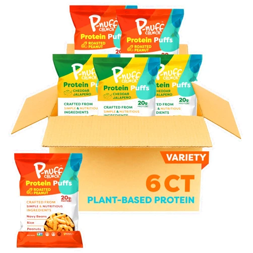 P-Nuff Pnuff Roasted Peanut & Cheddar Jalapeno Puffs Variety Pack - Keto Protein Cheese Puffs, Healthy Snacks, High Protein Snacks for Adults, Low Calorie, 20g Protein - 4 oz (6 Individual Bags)