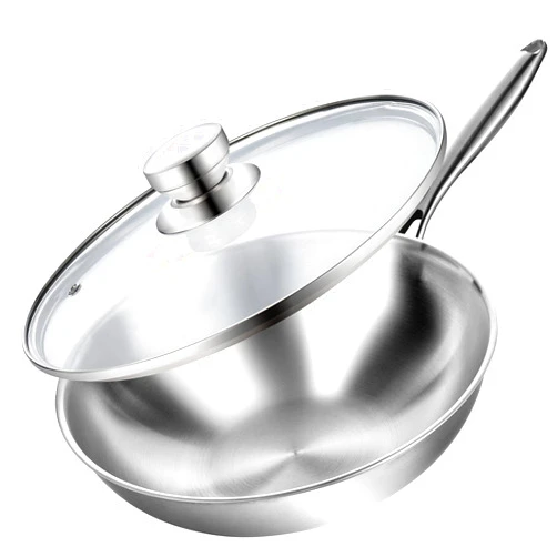 LOLYKITCH Tri-Ply 13 Inch Stainless Steel Wok Pan with Lid, Stir-Frying Pan,Induction Wok,Dishwasher and Oven Safe,Heavy Duty and Detachable handle.