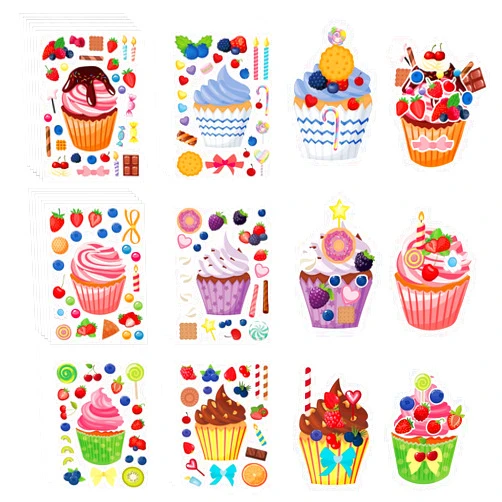 TPQKA 36 Sheets Treats and Sweets Sticker Make Your Own Stickers for Kids, Make a Face Cupcake Stickers DIY Cake Stickers Dessert Stickers Decorating Party Favors for School Student Awards (Dessert)