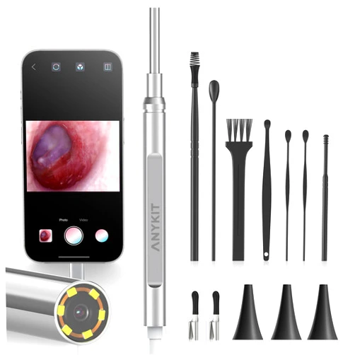 Anykit Ear Wax Removal Camera, Ultra Clear View Ear Cleaner with LED Lights for Ear Cleaning, Ear Scope Otoscope with 8 Ear Picks, 3 Specula for Phone & Tablet