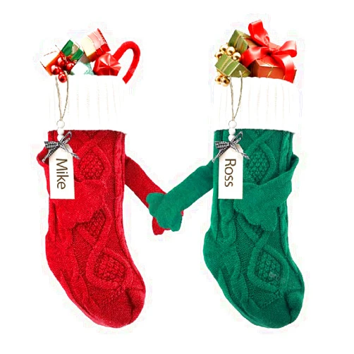 Houscly 2 Pack Christmas Stockings with Name Tags, 18Inches Large Cable Knitted Personalized Xmas Stocking for 2024 Xmas Kids Gift, Family Fireplace Holiday Party Decoration,Splicing Color(2 Pc)
