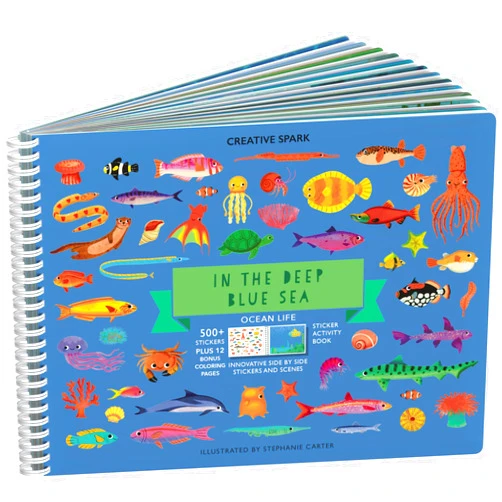 CUPKIN in The Deep Blue Sea Stickers + Coloring Book (500+ Ocean Animal Stickers for Kids & 12 Coloring Pages)- Side by Side Sticker Activity Book - Fun Sticker Books - Boys & Girls Ages 2-4 4-8, 8-10