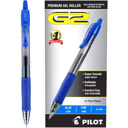 PILOT G2 Premium Refillable & Retractable Rolling Ball Gel Pens, Fine Point, Blue Ink, 12 Count (31021) Pack of 12 Blue
