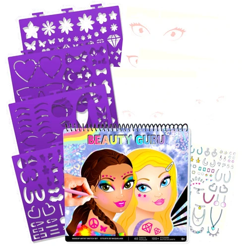 Fashion Angels Make-up & Hair Design Sketch Portfolio (11452) Sketchbook for Beginners, Sketchbook with Stencils and Stickers for Ages 6 and Up