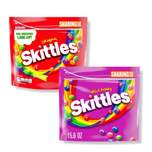 ASSORTIT X Skittles Collab Original & Wild Berry Flavor Variety 2 Pack Chewable Bulk Sampler 15.6 Oz Resealable Bags American Classic Fruit Chews Unwrapped Fun Snack Treats Family Share Size