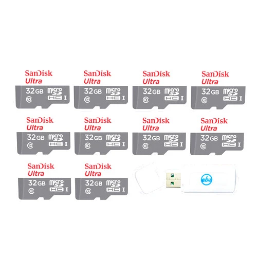 Everything But Stromboli Sandisk 32GB Micro SDHC Ultra (10 Pack) MicroSD TF Flash Memory Card High Speed Class 10 (SDSQUNR-032G-GN3MN) Bundle with (1) Everything But Stromboli MicroSDXC & SD Card Reader