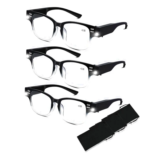 DuanMei Reading Glasses with Lights, Blue Light Blocking, 3.5x Magnification, Black, Unisex Adult