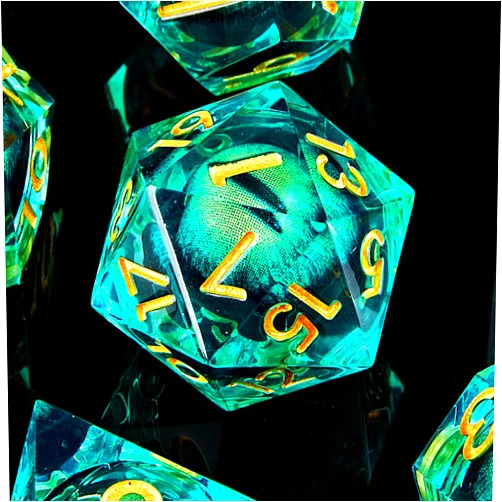 AiErBQ Dragon Eye DND Dice Set7 Piece Liquid Core D&D Dice Set for Dungeons and Dragons TRPG Games Rotating Dragon Eye Dice Multi-Sided RPG Polyhedral Resin Sharp Edge Dice Roleplaying Games dice