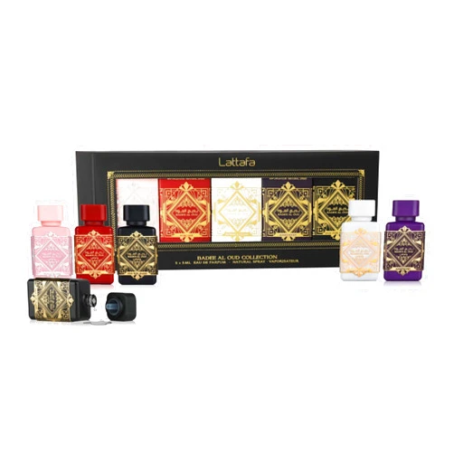 Lattafa Bade'e Al Oud Collection – 5 × 5 ml Eau de Parfum Gift Set for Unisex (Honor & Glory + Sublime + Amethyst + Oud for Glory + Noble Blush)