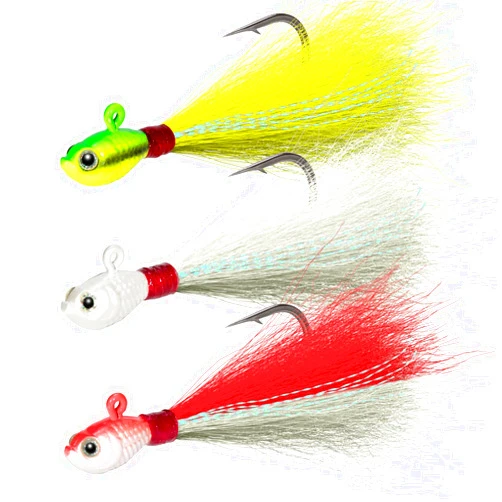 Dr.Fish 3 Pack Bucktail Jig Lure Hair Jig Saltwater Freshwater Lures Surf Fishing White Red Chartreuse Bass Flounder Striper Bluefish Halibut Redfish 1/2oz, 1oz, 2oz, 4oz, 6oz