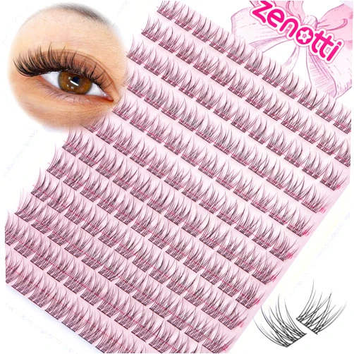 Zenotti Natural Lash Clusters Wispy Cluster Eyelash Extensions 144Pcs Eyelash Clusters C Curl Cluster Lashes Individual Lashes Cluster 9-12MM Lash Extension Thin Band Eyelashes DIY at Home by zenotti