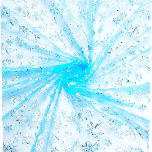 BENECREAT 1 Yard Snowflake Tulle Fabric, 63inch Blue Sheer Organza Fabric with Silver Foil Snowflake Print for Garment Accessorie, Veils Dress, Curtain Home Christmas Decorations