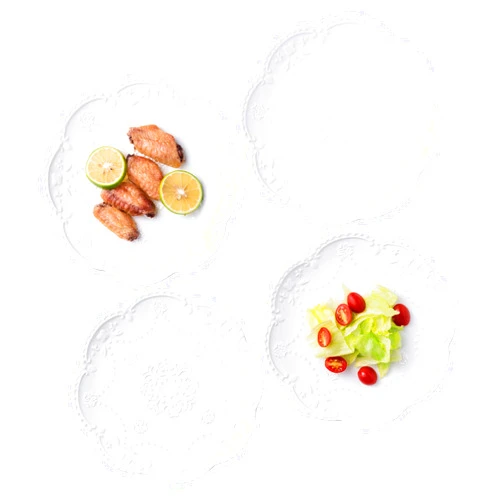 Jusalpha Set of 4- Embossed Lace Porcelain Plate-Dinner Plate Set, Pasta/Salad/Dessert Plate,Tableware Set for Restaurant Family Party Kitchen Use -4 Pieces, FD-PL15 (8 Inche, White)