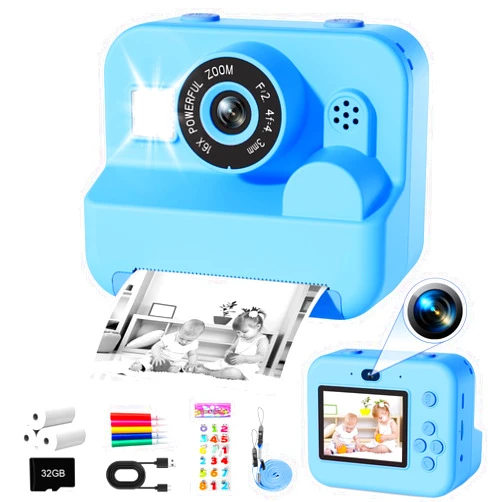 GKTZ Kids Camera Instant Print - Dual Camera Photo 1080P HD Video, Birthday for Boys and Girls, Toddler Digital Camera with 3 Print Paper, Portable Toys for Kids 3-12