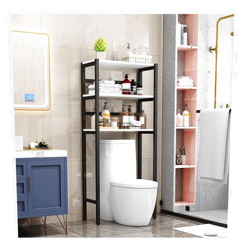 NDRFAWY Bathroom Storage Shelf, Washer Storage Frames for Over Toilet,Storage Toilet Shelf 3-Tier,Assembly Space-Saving Floor-Standing Upper Storage Corner Commode Rack,in Bathro
