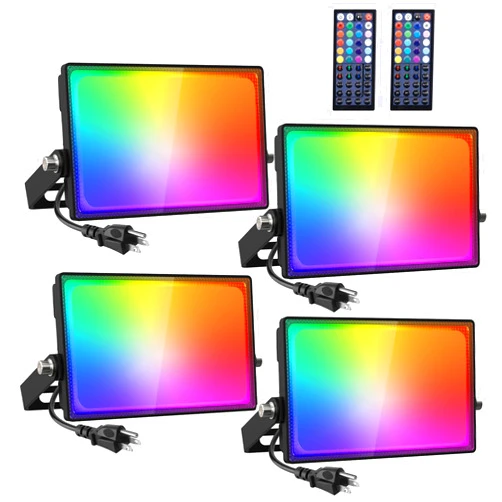 Onforu LED Flood Light Outdoor 500W Equiv, Color Changing RGBW 2700K Floodlight with Remote, Stage Lighting Uplights for Events, IP66 Uplighting Outdoor Spotlight Floor Light for Halloween 4 Pack