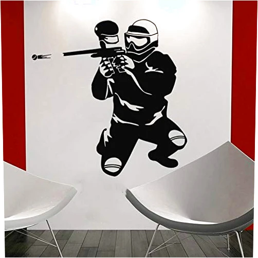 UJrYO Paintball Player Silhouette Sport Wall Vinyl Decals Home Design Wall Decor Boys Bedroom Wall Art Poster Vinilos Paredes 56x56CM