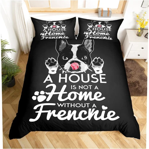 Castle Fairy Cute Frenchie Puppy Duvet Cover Set Twin Size,Black White Bulldog Comforter Cover for Kids Boys Bedroom Xmas Gift,Family Pet Animal Bedding Set with 1 Pillowcase Bedspread, Soft