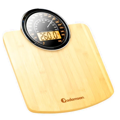 Adamson Hybrid 2-in-1 Analog & Digital Weighing Scale for Body Weight up to 400lbs + Thick Tempered Glass + Extra Large Display + Easy to Read Digital Bathroom Scale + New - Wood