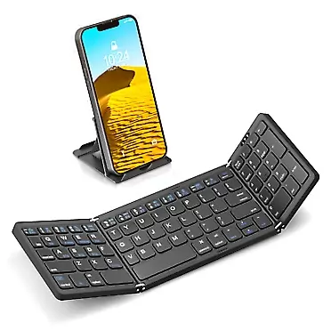 Samsers Multi-Device Foldable Bluetooth Keyboard with Numeric Keypad Rechargeable Wireless Keyboard (BT5.1 x 3) with Holder, Portable Pocket Folding Keyboard for iOS Android Windows Mac OS - Black