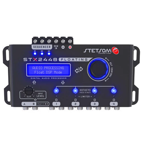 Stetsom STX2448 FLOATING PRO - Full Professional DSP, Digital Signal, Processor PRO, Crossover & Graphic Equalizer 15 Bands, Remote Sequencer, Subharmonic Bass, RCA & HIGH Input, Limiter Peak & RMS
