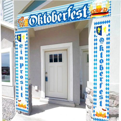RGISHOP Oktoberfest Decorations Oktoberfest Fence Banner and Porch Banner Set 9.8x1.6ft Welcome To Oktoberfest Banner with Bavarian Oktoberfest Flags Porch Sign for German Beer Festival Decoration