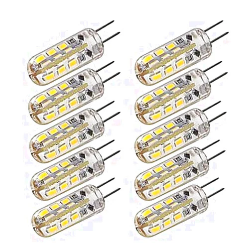 GLAZZY 10pcs LED Light Bulbs G4 2W 12V/AC220V 3014SMD 24 LED Silicone Lamp Warm White/White l 360 Degree Angle LED Light Bulb (Color : DC12V 2W, Size : Warm_Clear)