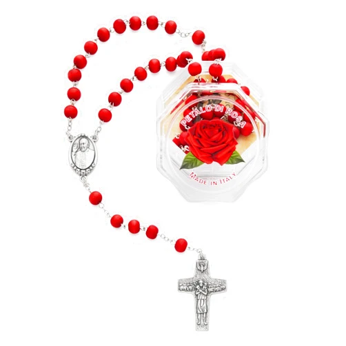 Mondo Cattolico Rosary Beads catholic for Women and Men Blessed During Pope's Angelus, Five-Decade Rosary in Pope Francis Rose Petals - Perfect Catholic gifts